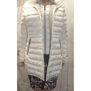 Vince Camuto Down/Wool/Poly Winter Coat Women's Large Hooded Ivory Metal Zippers